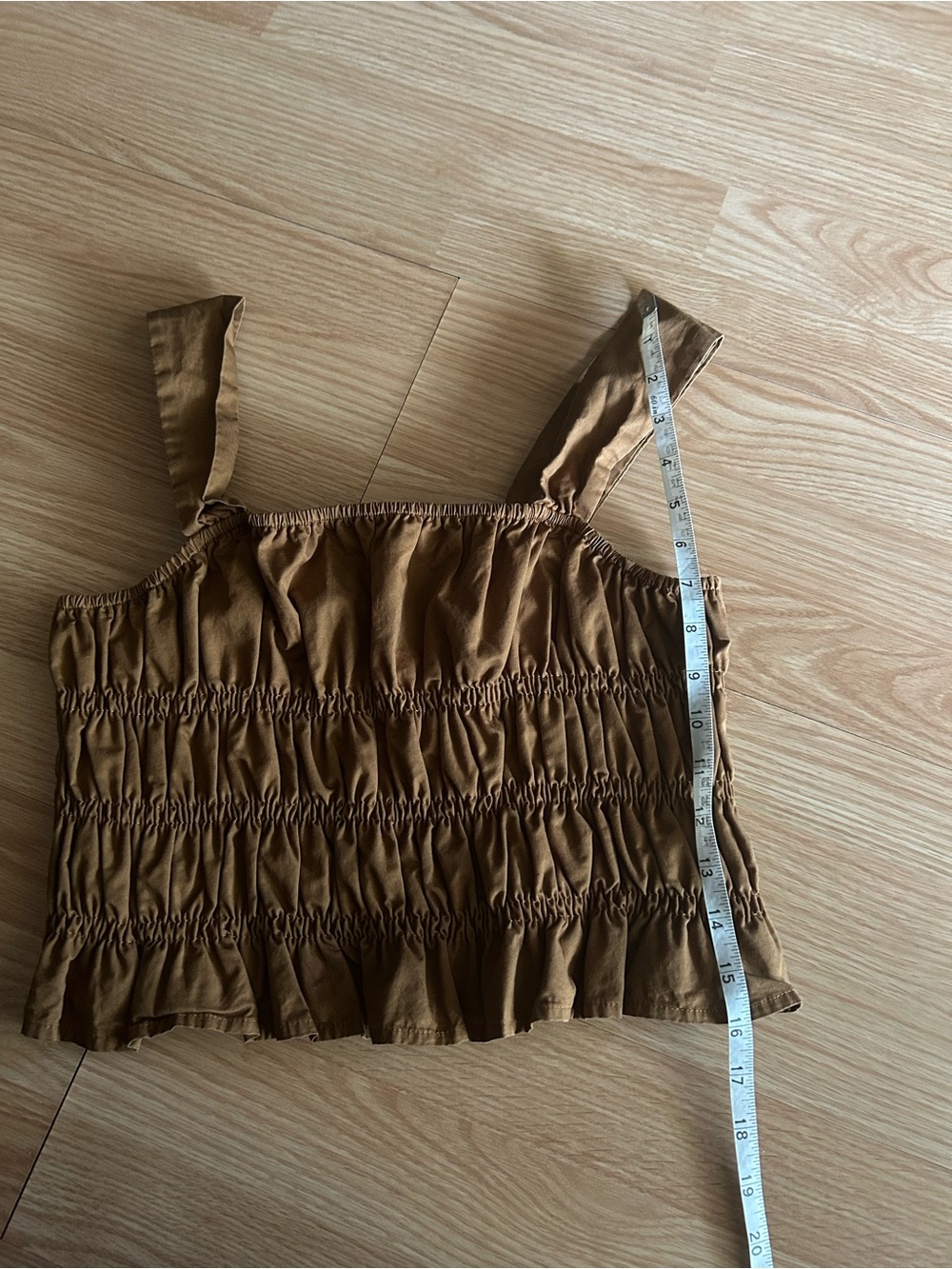 endless rose Brown Ruched Ruffle Cropped Top Small - Picture 5 of 6